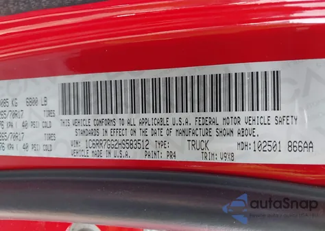 2017 Ram 1500 Slt 4X4 6'4 Box z USA, uszkodzony, nr VIN 1C6RR7GG2HS583512